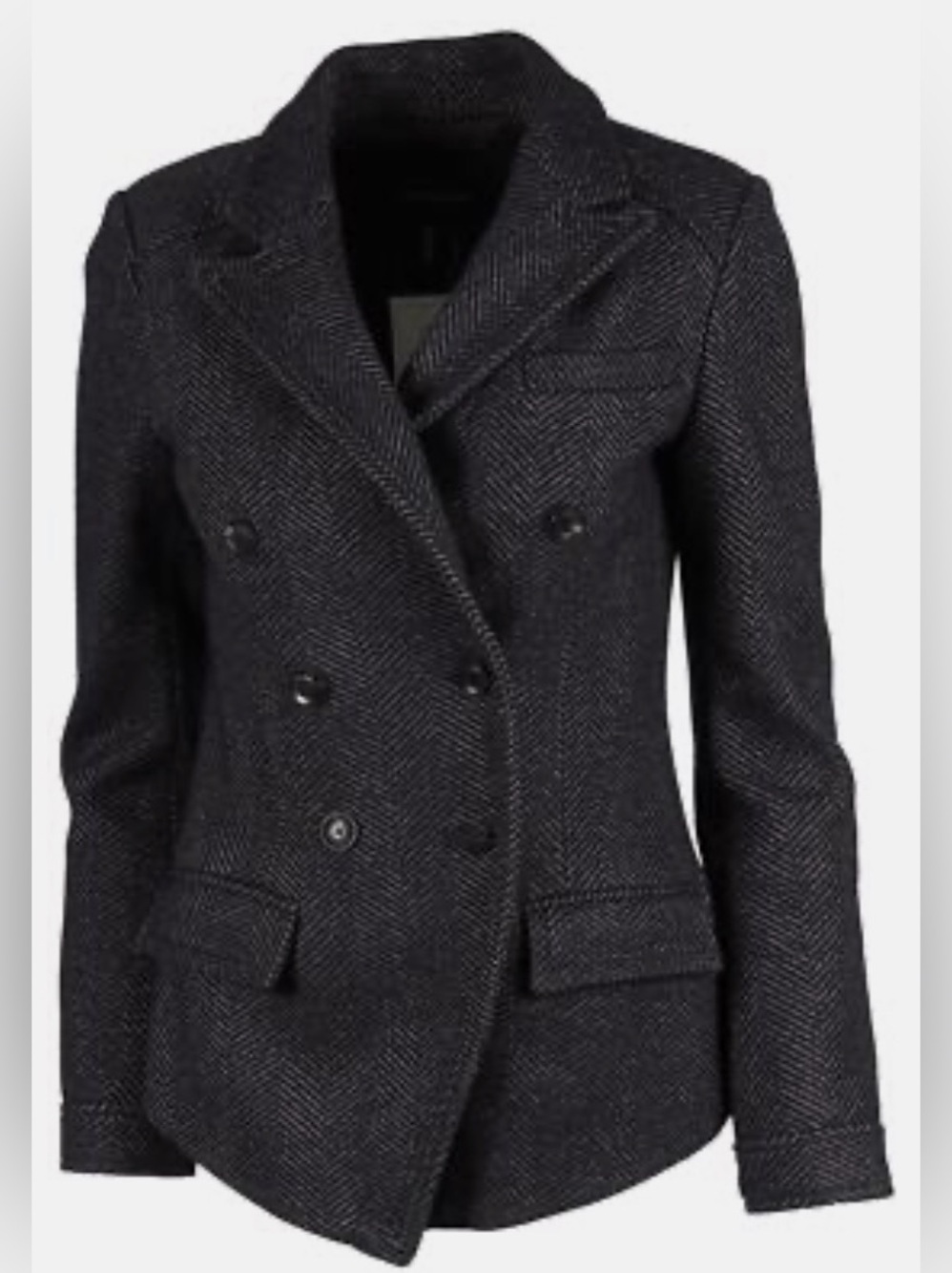 Marissa Webb Navy Herringbone Double-Breasted Peacoat